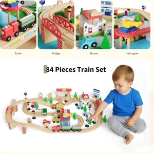 84Pcs/set Wooden Train Table Playset - Thumbnail Image 3