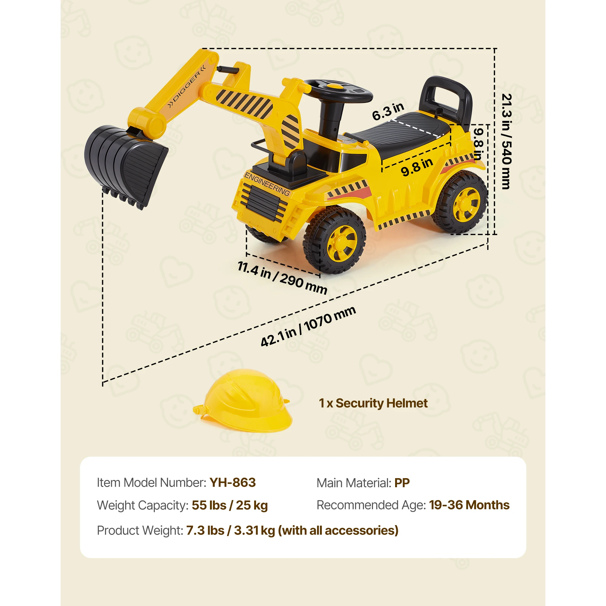 Excavator Digger Toy Ride On Toddler Car - Image 5