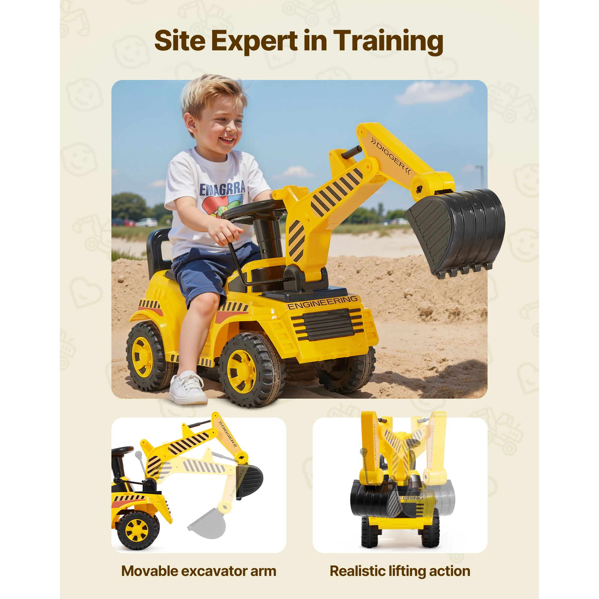 Excavator Digger Toy Ride On Toddler Car - Image 3