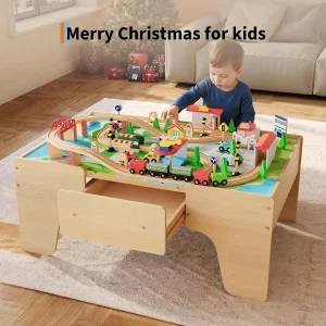 84Pcs/set Wooden Train Table Playset