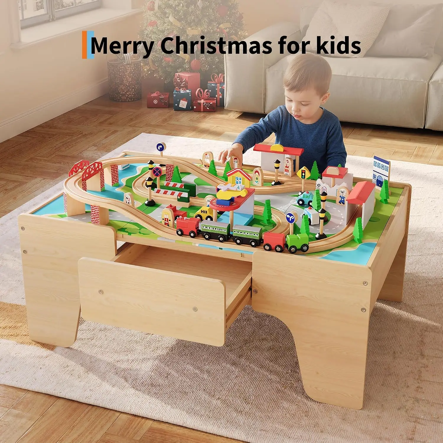 84Pcs/set Wooden Train Table Playset - Image 1