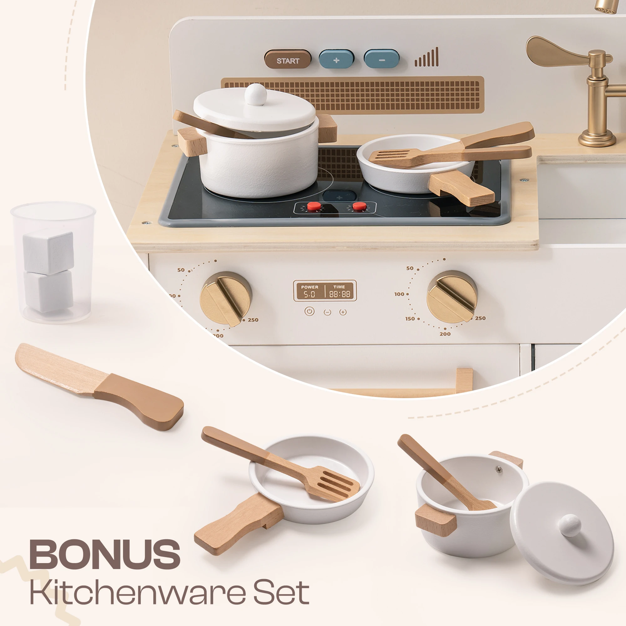 Wooden Kids Kitchen Playset with Sound Light - Image 3