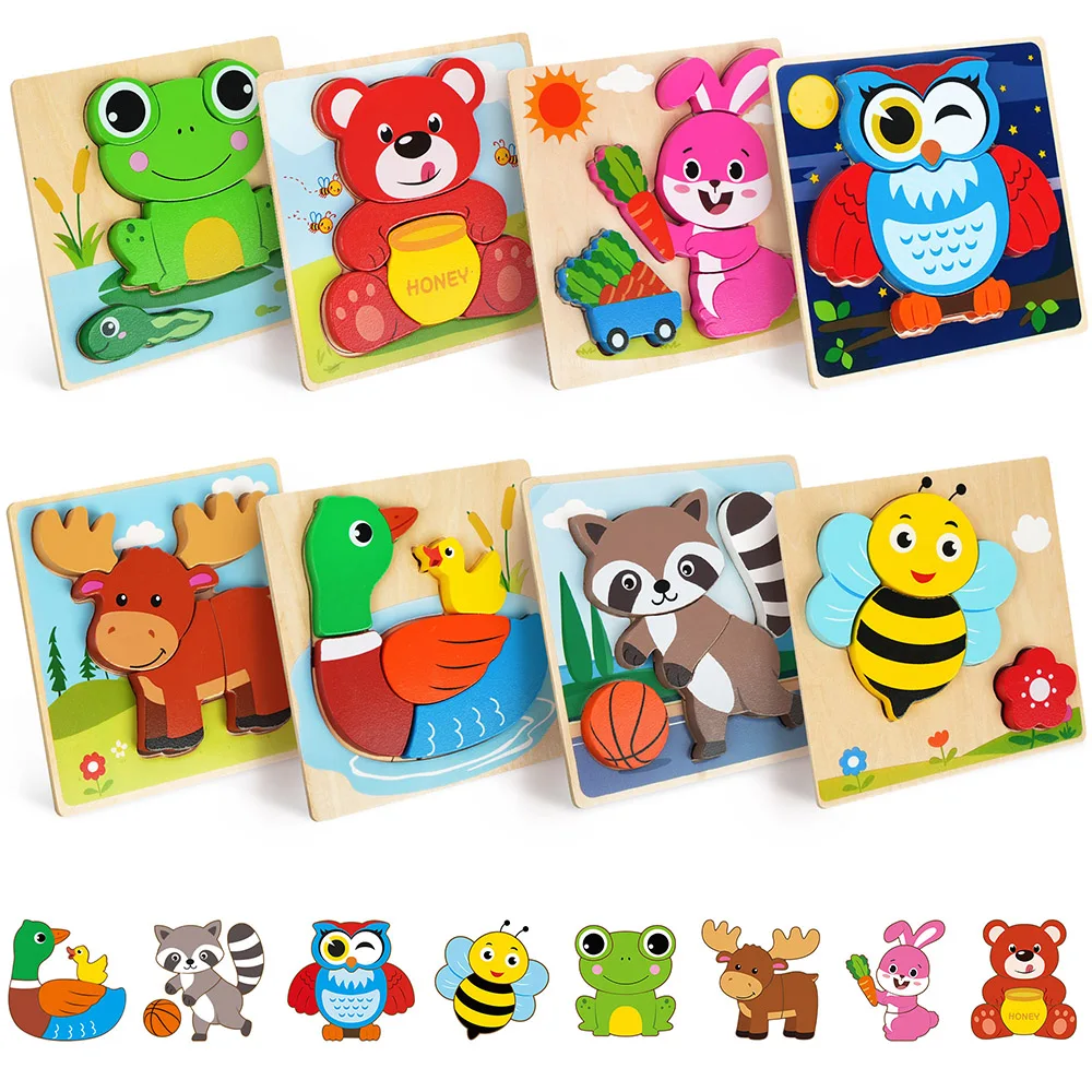 8 Pack Animal Wooden Puzzles - Image 1