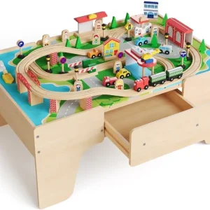 84Pcs/set Wooden Train Table Playset