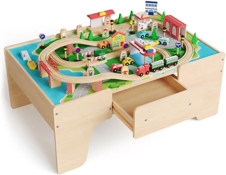 84Pcs/set Wooden Train Table Playset - Image 1