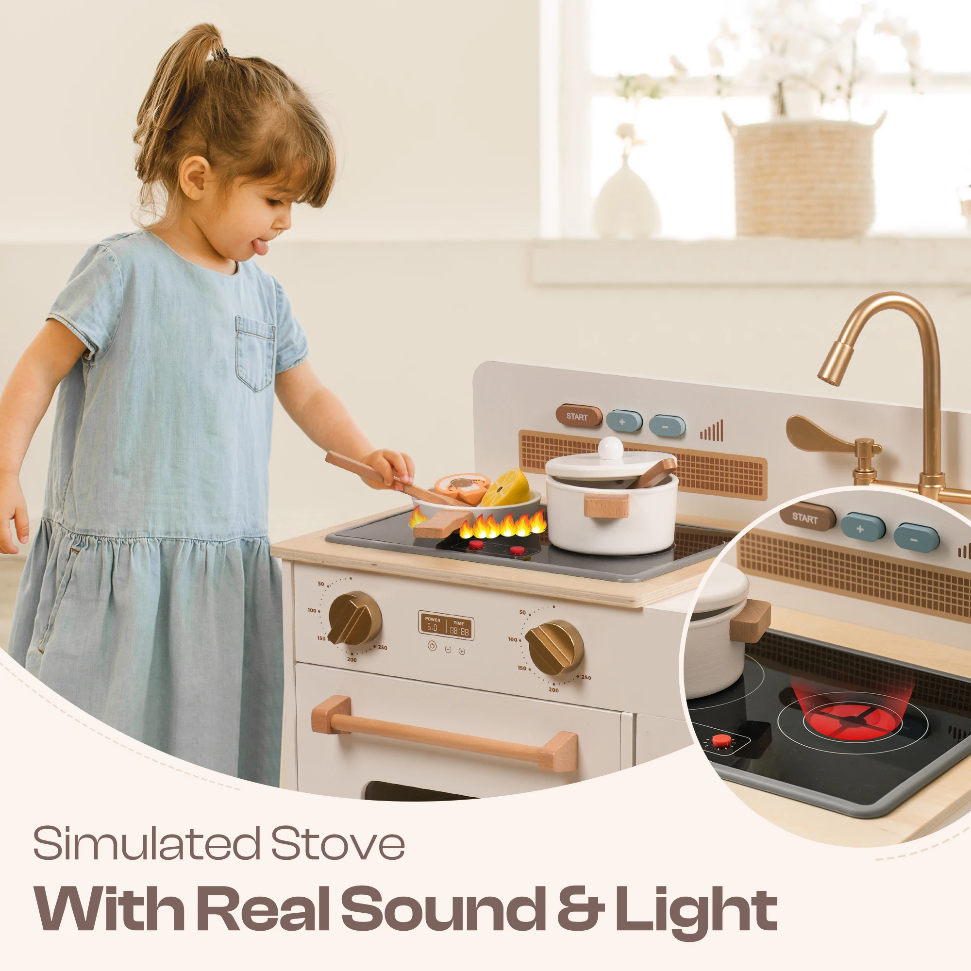 Wooden Kids Kitchen Playset with Sound Light - Image 4
